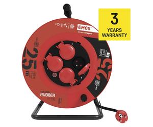 EMOS Câble d'extension extérieur sur tambour 25 m / 4 prises / noir / caoutchouc / 230 V / 1,5 mm2, P084251