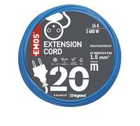 EMOS Câble Prolongateur d'Extérieur Résistant au Gel - Isolation PVC Durable, 20m 1,5 mm2 avec Capuchon de Protection - IP44 Étanche pour l'Extérieur, l'Industrie, Le Chantier