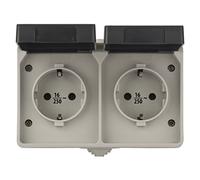EMOS Double Prise avec couvercles à charnière, Montage en saillie pour pièces humides et extérieures, 250 V ~/16 A Max., Classe de Protection IP44/IP54, Schuko, Plastique