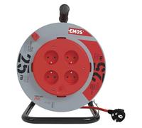 EMOS Enrouleur 25m, 4 Prises, Centre Fixe, intérieur, Protection surchauffe | frein, H05VV-F3G