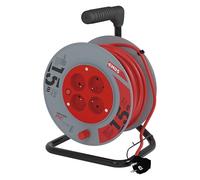 EMOS - Enrouleur de câble 15m - 4 prises French - 230 V, 10 A, 2300 W - isolation PVC de haute qualité - H05VV-F3G 1,0 mm2 - protection contre la surchauffe, frein de bobine - IP20 pour l'intérieur