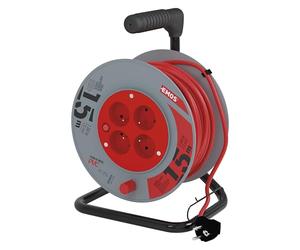 EMOS - Enrouleur de câble 15m - 4 prises French - 230 V, 10 A, 2300 W - isolation PVC de haute qualité - H05VV-F3G 1,0 mm2 - protection contre la surchauffe, frein de bobine - IP20 pour l'intérieur
