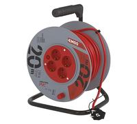 EMOS Enrouleur de câble à manivelle 4 Voies mâle 20 m, Noir, 3 x schuko-dG - 4ZR, dB04 1000144.30; hJR - 4AC embases pour Collier de Serrage
