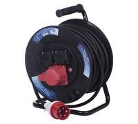 EMOS Enrouleur de câble CEE 25 m - 3 Prises (1 CEE, 2 Schuko) - Étanche - 230 V/400 V, 13 A, 3000 W/5000 W - Isolation en Caoutchouc - H07RN-F 1,5 mm² - IP44 pour l'extérieur et Le Camping