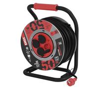 Emos Enrouleur de câble extérieur P19223 en tôle d'acier, câble en Caoutchouc H07RN 1,5 mm² (néoprène) avec 4 Prises Schuko, IP44 étanche pour extérieur, Atelier, Chantier, 3000 W, 230 V