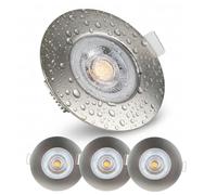 EMOS Exclusive Spot LED Encastrable exterieur, étanche IP44, 4.9 Watt, 380 Lumen | LED spot Salle de Bain, locaux humides, blanc chaud 3000K | Lot de 3 Spot encastrable extra plat rond, argenté
