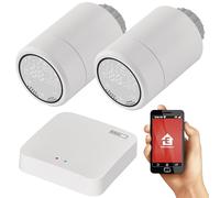 EMOS GoSmart Kit Thermostat de radiateur Smart Home (2 x) + passerelle ZigBee (1 x) avec Application - Thermostat IP pour systèmes de Chauffage compatibles avec Tuya, Smart Life, Google Assistant et