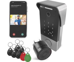 EMOS GoSmart sonnette vidéo avec application, connexion Ethernet 1 fil, étanche, caméra FullHD 2Mp, avec code. serrure, sonnette, alimentation, puces RFID, H4034