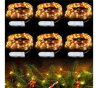 EMOS Guirlande Micro LED en Fil de Cuivre 6m, 60 LED, à Pile CR2032 | Guirlande Lumineuse pour Chambre, Intérieur Deco, Mariage, Noël, Fête | Blanc Chaud | Lot de 6 Pièces