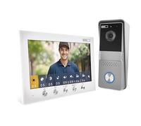EMOS - Interphone vidéo, version 2 fils - Sonnette vidéo HD 720p - Caméra étanche avec vision nocturne, moniteur avec écran couleur de 7" - Installation facile avec bloc d'alimentation - Blanc/argenté