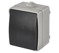 EMOS Interrupteur à Bascule étanche pour Cage d'escalier - Couleur : Gris/Noir - 250 V ~/10 AX - en Plastique - Montage Mural e Protection IP54 pour l'extérieur