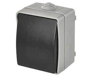 EMOS Interrupteur à Bascule étanche pour Cage d'escalier - Couleur : Gris/Noir - 250 V ~/10 AX - en Plastique - Montage Mural e Protection IP54 pour l'extérieur