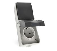 EMOS - Interrupteur et prise avec contact de protection - Combinaison en saillie - Prise Schuko et interrupteur pour montage mural vertical - 250 V ~/16 A max., IP44 pour pièces humides et extérieur
