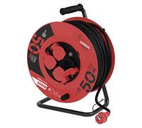 EMOS IP44 Touret de câble professionnel, 50m de câble avec 4 prises Schuko, caoutchouc 1,5 mm2, pour l'extérieur, P08250