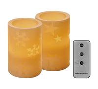 EMOS Lot de 2 bougies LED vintage avec motifs d'hiver, minuterie 6 h, blanc chaud, fonctionne avec 2 piles AA (2 x AA chacune), avec télécommande (1 x CR2032), durée de vie 10 000 heures, pour