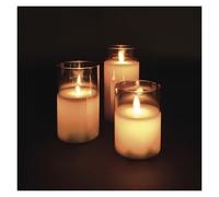 EMOS - Lot de 3 bougies LED dans une boîte en verre - Flamme dansante - Blanc chaud - Minuterie 6 h - Fonctionne avec 2 piles AA (2 x AA chacune) - Durée de vie : 10 000 heures - Pour l'intérieur