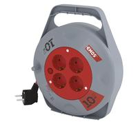 EMOS Mini Enrouleur de câble de 10 m - 4 Prises Schuko - 230 V, 10 A, 2300 W - Isolation en PVC de qualité supérieure - H05VV-F3G 1,0 mm² - avec Interrupteur Thermique - IP20 pour l'intérieur