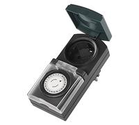 EMOS Minuterie mécanique d'extérieur IP44 Prise Schuko pour l'extérieur avec sécurité Enfant, Couvercle à charnière, Bouton Rotatif Noir