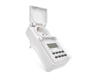 EMOS - Minuterie numérique d'extérieur - Prise Schuko IP44 - Minuterie extérieure avec Capuchon de Protection, 10 programmes, Protection Tactile Accrue, Batterie de Secours - Blanc