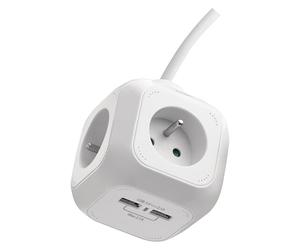 EMOS multiprise 1,9 m, 4 Prises françaises, USB, intérieur, câble 1,9 m | protection accrue, support mural