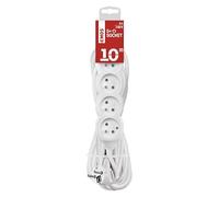 EMOS multiprise 10 m, 5 Prises françaises, intérieur, câble 10 m | 45°, blanc, 250 V, 3680 W, isolation PVC