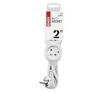 EMOS multiprise 2 m, 3 Prises françaises, intérieur, câble 2 m | 45°, protection accrue, blanc, 250 V, 3680 W