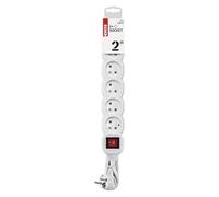 EMOS multiprise 2 m, 6 Prises françaises, Interrupteur, intérieur | 45°, blanc, 250 V, isolation PVC