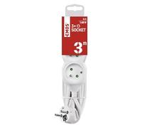 EMOS multiprise 3 m, 3 Prises françaises, intérieur, câble 3 m | 45°, protection accrue, blanc, 250 V, 3680 W
