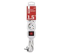 EMOS Multiprise 3 Prises P1321R avec Interrupteur, câble Blanc, Prises tournées à 45°, Section 1,5 mm², multiprise Schuko avec sécurité Enfant, IP20 pour l'intérieur