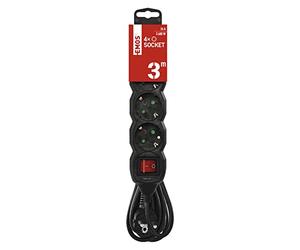 EMOS - Multiprise 4 Prises 3 m - avec Interrupteur - 4 Prises Schuko orientées à 45° - 250 V, 16 A, 3680 W - Isolation PVC - H05VV-F3G 1,5 mm² - Protection renforcée Contre Les Contacts - IP20 pour