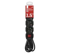 EMOS Multiprise 4 Prises avec Interrupteur, câble de 150 cm, Noir, Prises orientées à 45°, Section 1,5 mm², multiprise Schuko avec Protection de Contact Accrue, IP20 pour l'intérieur
