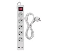 EMOS - Multiprise 5 Prises avec Charge USB et 3m de câble 1,5 mm2 - Multiprise avec Interrupteur 5X Prise, 1x USB C, 1x USB A - Convient au Montage Mural - IP20 pour l'intérieur - Blanc