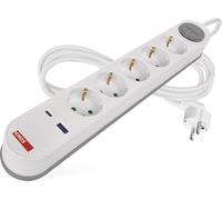 EMOS multiprise 5x avec charge USB Fast-Charge, câble de 3m, avec interrupteur, pour l'intérieur, convient au montage mural, 1x USB C, 1x USB A, blanc, P1523FC