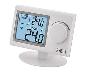 EMOS P5614 Thermostat d'ambiance, mural, manuel, pour systèmes de chauffage et de refroidissement, régulateur de température ambiante avec molette de réglage, émetteur et récepteur, portée : 100 m, blanc