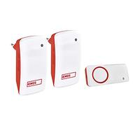 EMOS P5750.2R Sonnette sans Batterie avec 2 récepteurs, portée de 150 m et 10 sonneries, 5 Niveaux de Volume jusqu'à 95 DB, Affichage visuel, appairage Auto-apprentissant, Couleur Blanc/Rouge