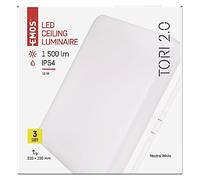EMOS Plafonnier LED Tori étanche 15 W pour intérieur et extérieur 1500 lm Blanc neutre 4000 K pour couloir, salle de bain, cuisine, 22 cm