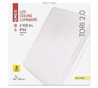 EMOS Plafonnier LED Tori étanche 24 W pour salle de bain extérieur et intérieur 2050 lm Lampe carrée pour couloir/salle de bain Blanc chaud 3000 K 33 cm