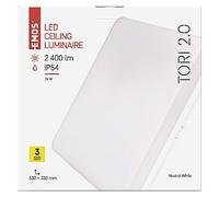 EMOS Plafonnier LED Tori étanche 24 W pour salle de bain extérieur et intérieur 2050 lm Lampe de couloir carrée Blanc neutre 4000 K 33 cm
