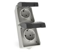 EMOS - Prise de courant à 2 prises avec couvercles à charnière - Montage mural vertical - Convient pour pièces humides et extérieures - 250 V~/16 A max e protection IP44/IP54 - Schuko