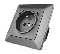 EMOS - Prise encastrée au standard français avec 2 ports USB (type A et type C) - Prise murale pour recharger téléphone portable ou smartphone - Prise 250V et PD Fast Charge 5V/3A - noir
