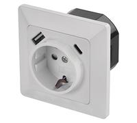 EMOS Prise encastrée avec port USB-A et USB-C en Schuko, prise de contact de protection avec 2 ports USB 5 V/3 A pour chargement de téléphone portable ou smartphone, charge rapide USB-PD, blanc