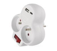 EMOS - Prise Multiple avec 2 Ports USB et Interrupteur, Double Prise avec Port USB-A et USB-C Max. 3,4 A/17 W - Bouton on/Off - IP20 pour intérieur - Blanc - 250V/16 A/3680 W