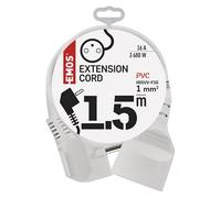 EMOS rallonge IP20 1,5 m, 1 Prise française, 250 V 16 A 3680 W, Isolation PVC H05VV-F3G 1,0 mm², Protection Accrue, intérieur, Blanc