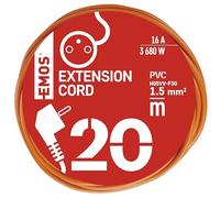 EMOS rallonge IP20 20 m, 1 Prise française, intérieur, 16 A 3680 W | protection accrue, PVC, H05VV-F3G, orange