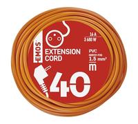 EMOS rallonge IP20 40 m, 1 Prise française, intérieur, 16 A 3680 W | protection accrue, PVC, H05VV-F3G, orange