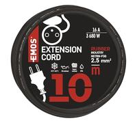 EMOS rallonge IP44 10 m, 1 Prise, extérieur, 16 A 3680 W, câble renforcé | étanche, résistante aux chocs, températures, huile, H07RN-F3G, caoutchouc, noir