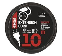EMOS - Rallonge IP44 de 10 m - 1 Prise française - Étanche, résistante aux Chocs, aux températures et à l'huile - 230 V, 16 A, 3680 W - Isolation en Caoutchouc - H07RN-F3G 1,5 mm2 - pour l'extérieur