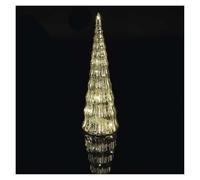 EMOS Sapin de Noël LED doré avec fonction minuterie - Décoration lumineuse avec brillance - Pour intérieur - Lumière blanche chaude - Fonctionne avec 2 piles CR2032 incluses - Doré