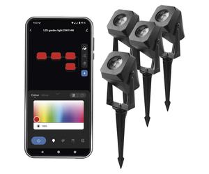 EMOS Smart éclairage de jardin avec piquet de terre, kit de démarrage 4 pièces, WiFi+App, RGBIC+CCT, dimmable, extensible, assistants vocaux, étanche, ZIW194R