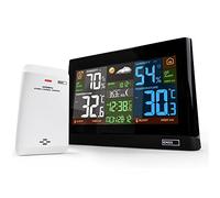 Station météo intérieur extérieur avec écran couleur - date & heure, température, humidité, pression de l'air, indice de chaleur & de confort Noir G